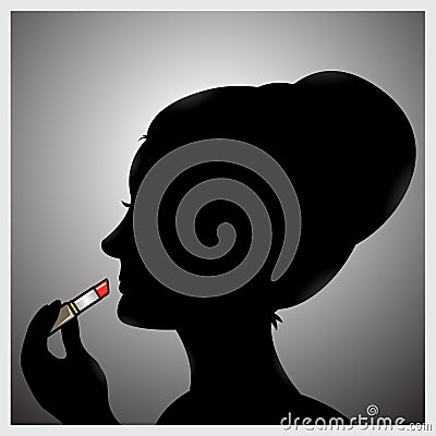 Women`s Silhouette Wearing Lipstick Vector Illustration