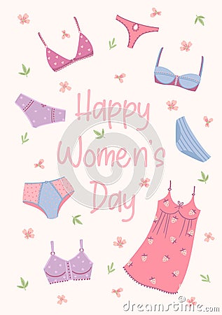 Illustration with womens underwear. Vector design concept for International Women s Day and other Vector Illustration