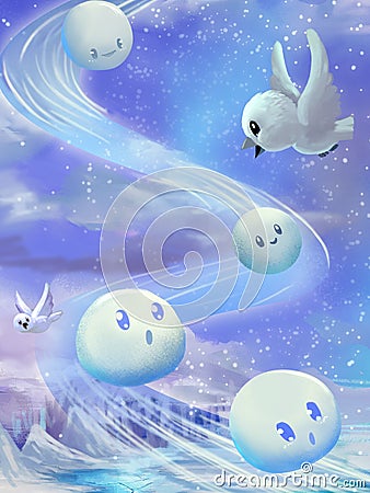 Illustration: The Wonderful Beautiful Melodies of Free Flying So High in the Sky. Stock Photo