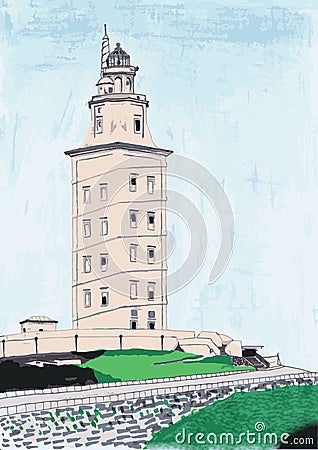 Illustration Of a World Heritage monument: the Tower of Hercules Editorial Stock Photo