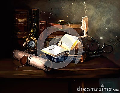 Illustration of writer`s Desk Stock Photo