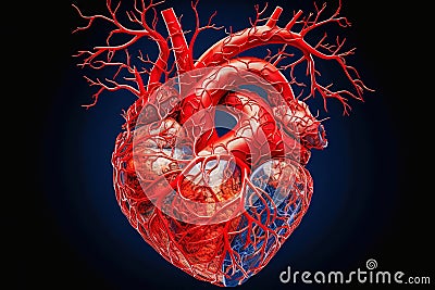 Illustration of X-ray image of human heart with blood vessels. Cartoon Illustration