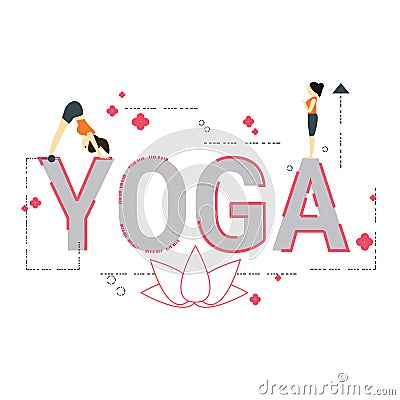 Illustration of yoga wording concept. Vector Illustration