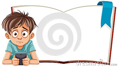 A young boy absorbed in his phone Vector Illustration