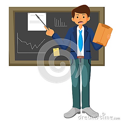 Young caucasian businessman giving business presentation Vector Illustration