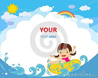 young cheerful girl relaxing on inner tube Vector Illustration