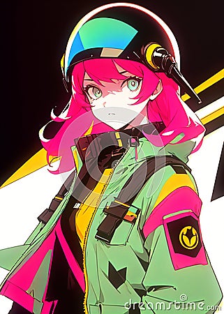 illustration with young girl in modern futuristic pilot outfit, generative ai Cartoon Illustration