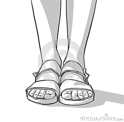 Illustration of young girl wearing summer sandals Stock Photo