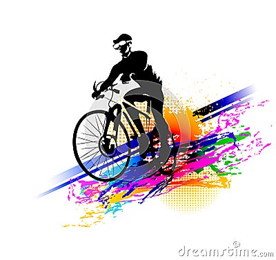 Bicycle race. Biker sport. Bicycle rider training for competition at a cycling road. Poster, banner, brochure template with a cycl Vector Illustration