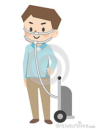 Illustration of a young man traveling in a portable oxygen cylinder Vector Illustration