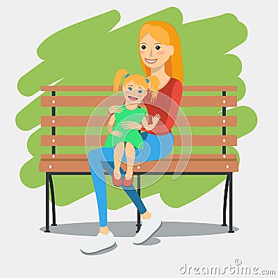 Illustration of young mother with daughter Vector Illustration