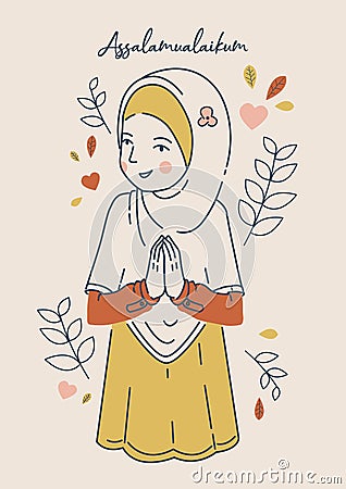Happy young Muslim girl Vector Illustration