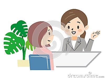 Illustration of a young woman consulting face-to-face with a business woman Vector Illustration