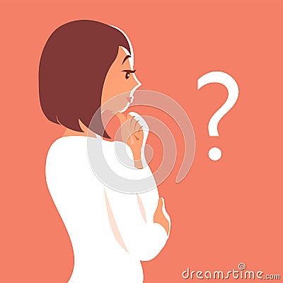 Illustration of a young woman pondering a question Vector Illustration