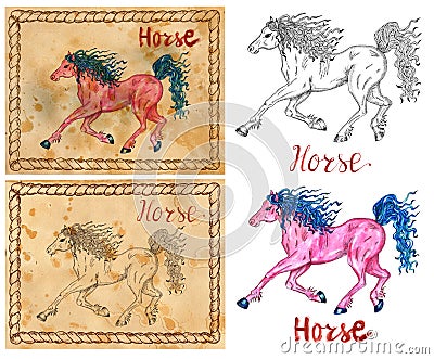 Illustration with zodiac animal - Horse Cartoon Illustration