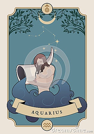 Illustration Zodiac sign. Vintage card poster image. planet symbol Vector Illustration