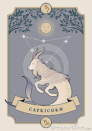 Illustration Zodiac sign. Vintage card poster image. Planet symbol and constellation Vector Illustration
