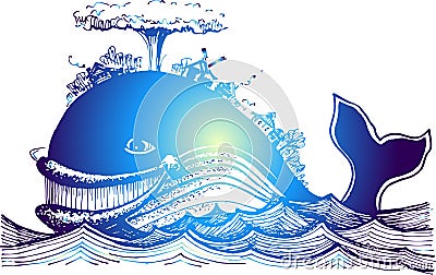 Blue fish-whale at sea Vector Illustration