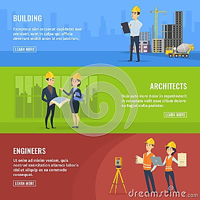 Illustrations for banners of builders architects and engineers Vector Illustration