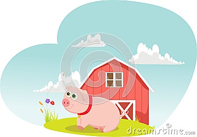 Illustrations of cartoon pig on farms Vector Illustration