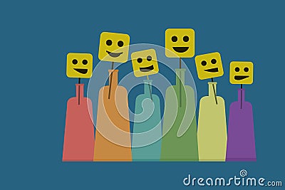 Characters with different smiles attached to bottles Vector Illustration