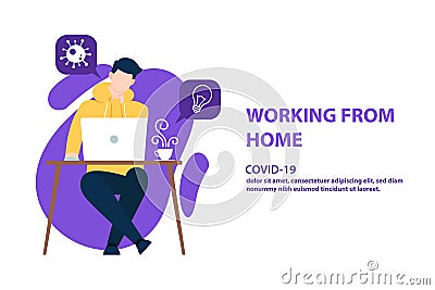 Illustrations concept coronavirus COVID-19. The company allows employees to work from home to avoid viruses. Vector illustrate Vector Illustration