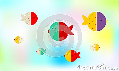 Colored cute fish with polka dot on multicolour background Stock Photo