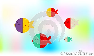 Cute colored fish with polka dot on multicolour background Stock Photo