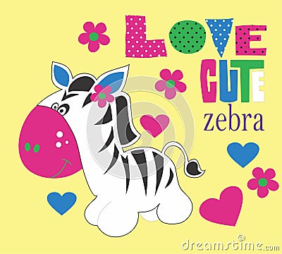 cute zebra girls t shirt print vector art Vector Illustration