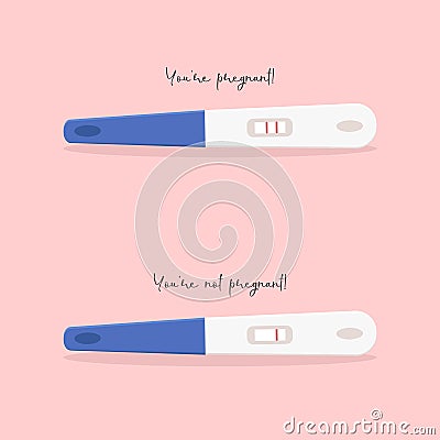 Illustrations of different pregnancy tests, negative and positive. Instructions on how to tell if you are pregnant. Vector Illustration