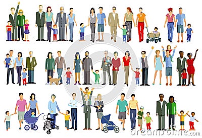 Illustrations of family groups Vector Illustration