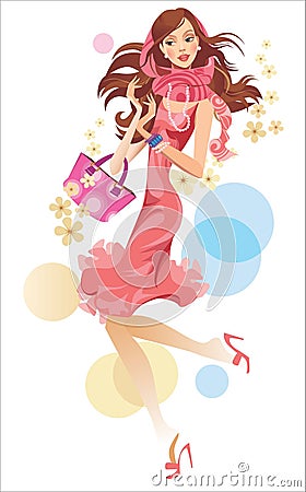 Fashion woman girls shopping flower design art Vector Illustration