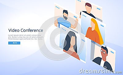 Illustrations flat design concept video conference. online meeting work form home. Vector illustrate. People connecting Stock Photo