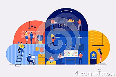 Working Space Cloud Service team Vector Illustration