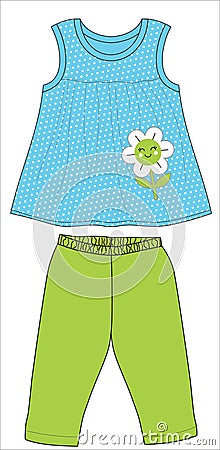 girls frocks with pant smile flower print vector Vector Illustration