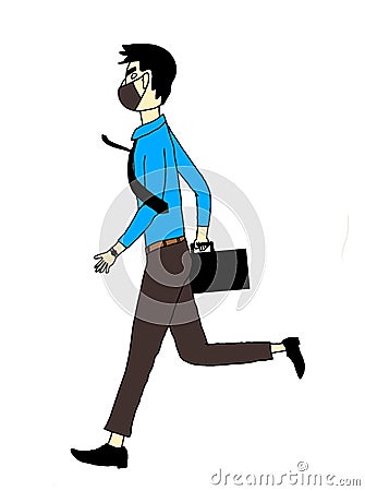 Illustrations of masked men going to work rushing in haste Stock Photo