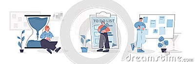 Illustrations set of people multitasking, managing their time efficiently Vector Illustration