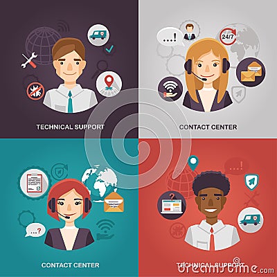 Illustrations for technical support and contact center Vector Illustration