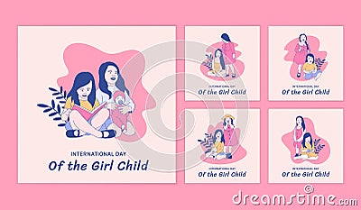 Illustrations of Two Beautiful girl for International Day of the Girl Child social media posts collection Vector Illustration