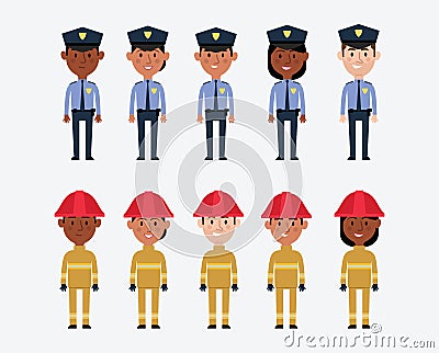 Illustrations Of US Police And Fire Services Stock Photo
