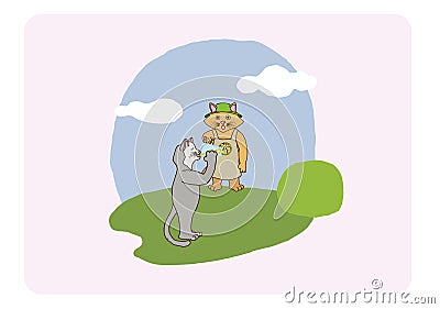 Illustrations of walking cats with lemonade. Kitten, ice, lemonade, summer time, ready to use, eps. For your design Vector Illustration
