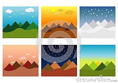 Illustrations of Different Landscapes and Seasons Stock Photo