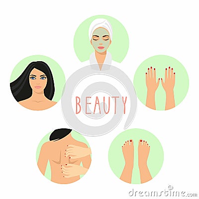 Illustrations of young beautiful woman, cosmetic mask on her face Vector Illustration