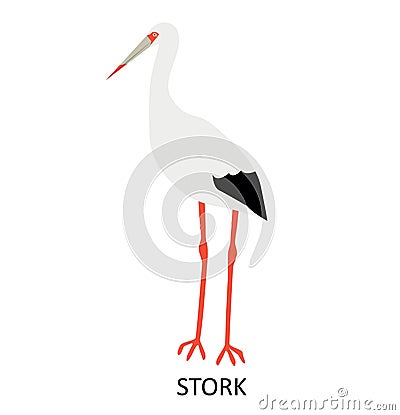 Illustrationwith bright bird - stork. Cute cartoon character Vector Illustration