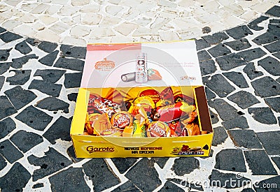 Illustrative editorial of a popular Brazilian assortment of chocolates called Garoto which means boy in Portuguese Editorial Stock Photo