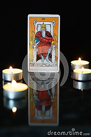 Illustrative editorial tarot cards The Emperor, Major Arcana Editorial Stock Photo