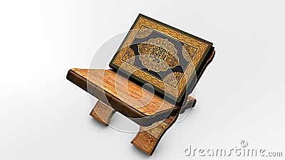 3D rendering of object the holy Qur'an placed on a folding table Stock Photo