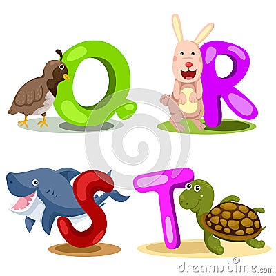 Illustrator alphabet animal LETTER - q,r,s,t Vector Illustration