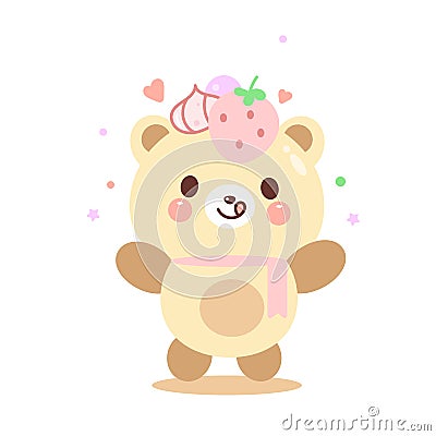 Illustrator of Cute Bear vector yummy food with strawberry Vector Illustration