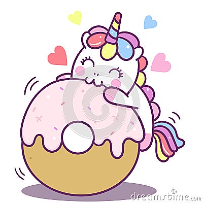 Illustrator of Cute Unicorn vector donut cake Happy birthday card, Kawaii pony cartoon, Doodle, Nursery decoration Vector Illustration